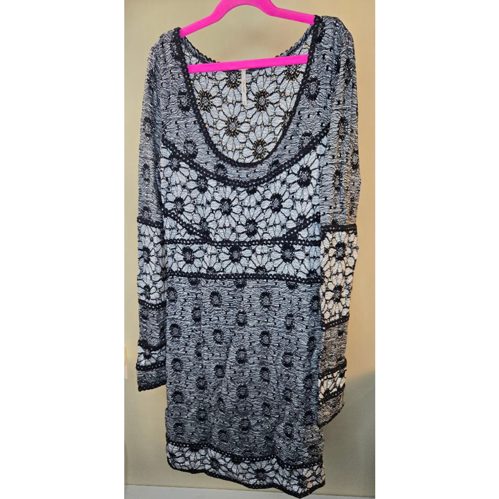 Women's Free People Black & White Floral Lace Long Sleeve Dress S